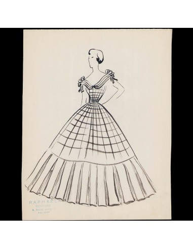 Raphael - Robe du soir, dessin de la maison de couture (circa 1940-1950s) destockage