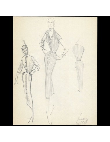 Balmain - Dessin de la robe d'après-midi Lady Bird (1953) Venez découvrir notre 