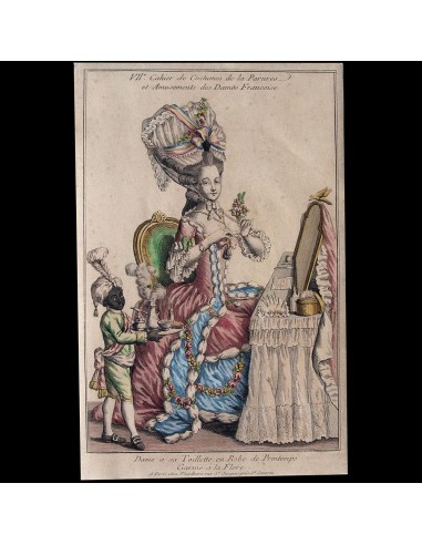 Mondhare - Collection de la Parure des Dames - Dame a sa Toillette en Robe de Printemps Garnie a la Flore (circa 1782) soldes