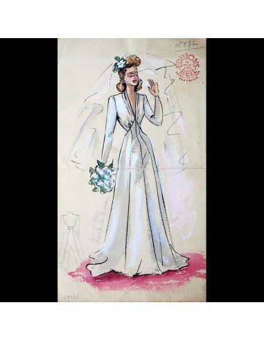 Robe de mariée - Gouache pour les éditions Bell (circa 1940s) l'achat 