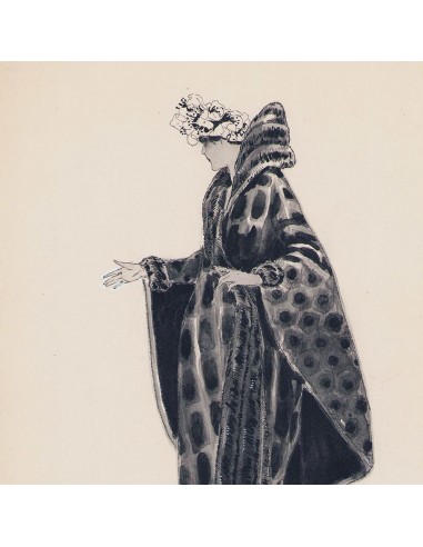 Fourrures Max - Manteau de fourrure, dessin de Huguette Haendel (circa 1920) de la marque