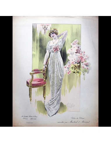 Martial et Armand - Robe de dîner, gravure des Grandes Modes de Paris (1913) de pas cher