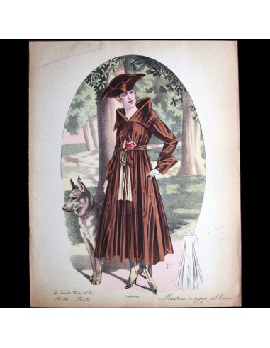 Premet - Manteau de voyage, gravure des Grandes Modes de Paris (circa 1915-1916) Livraison rapide