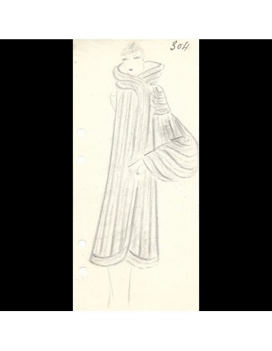 Fourrures Max - Dessin d'un manteau par Monsieur Alex (circa 1930s) pas cher 