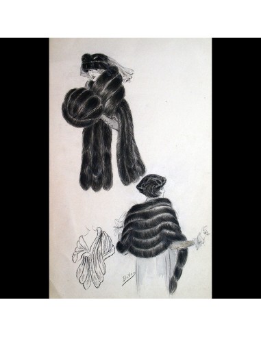 Fourrures Max - Dessin d'une cape et d'un manchon de fourrure par Betsy (circa 1915-1920) JUSQU'A -70%! 