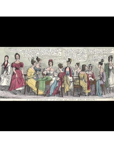 A Conversazione a la Mode of Fancy Dress Makers!, caricature anglaise (circa 1830s) Fin de série