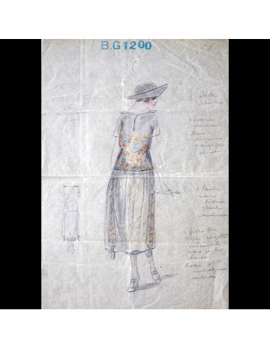 Harrods Buenos Aires - Dessin d'une robe de satin noir (1919) en ligne des produits 