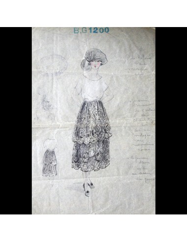 Harrods Buenos Aires - Dessin d'une robe dentelle Chantilly (1919) Economisez 