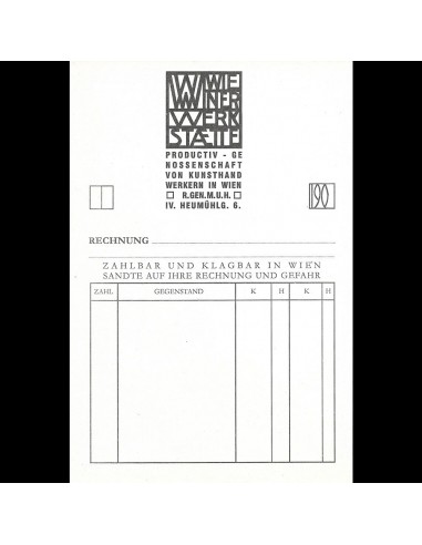 Wiener Werkstätte - Facture à l'adresse du Heumühlgasse 6 à Vienne (1903) Véritable concentré