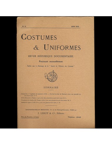 Costumes & Uniformes, revue de la Société de l'Histoire du Costume, n°3 (juin 1912) 2024