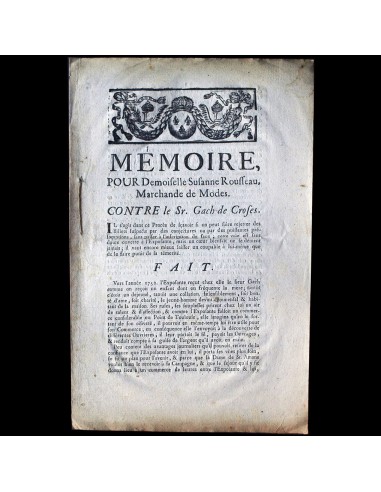 Marchande de Modes - Mémoire juridique, affaire Susanne Rousseau / Gach de Croses (1767) les muscles