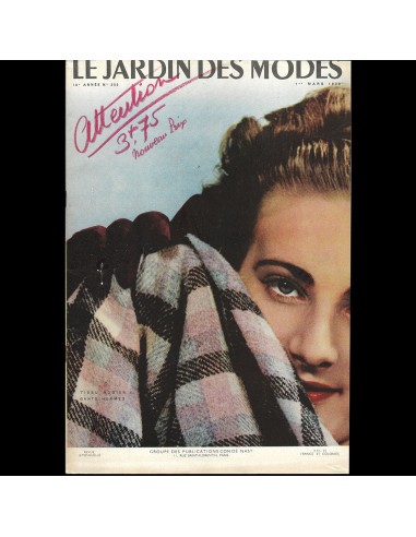 Le Jardin des Modes, n°252, 1er mars 1938, tissu Rodier, gants Hermès livraison gratuite