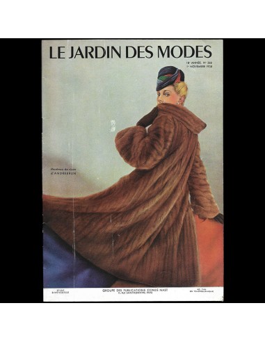 Le Jardin des Modes, n°268, 1er novembre 1938, Manteau d'André Brun Les magasins à Paris