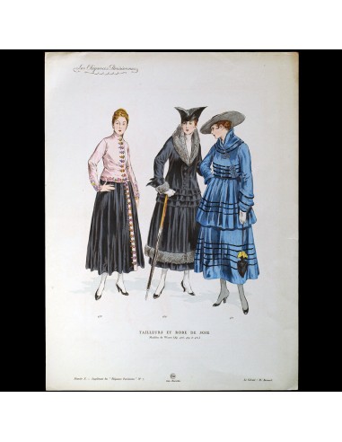 Worth - Tailleurs et Robe de soie, gravure des Elégances Parisiennes (1916) Découvrez la collection