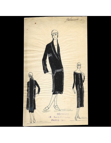 Bechoff - Galonnée, dessin d'une robe (circa 1925) pas cher