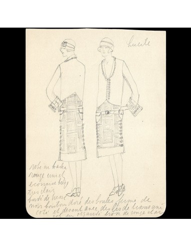 Lucile - Dessin d'une robe (circa 1920s) le des métaux précieux