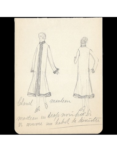 Chanel, dessin d'un manteau (circa 1925) livraison et retour toujours gratuits