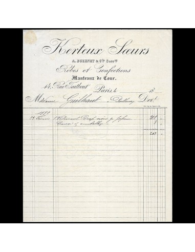 Kerteux Soeurs, Buzenet & cie successeurs - Facture de la maison de couture, 14 rue Taitbout à Paris (1889) vous aussi creer 