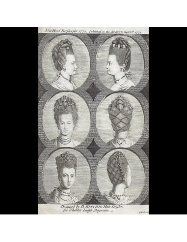 David Ritchie - New Head Dresses for 1772, gravure du Lady's Magazine plus qu'un jeu 