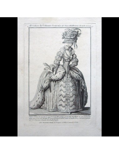 Gallerie des Modes et Costumes Français, 1778-1787, gravure n° S 103, Costume de Dame de Cour (1779) suggérées chez