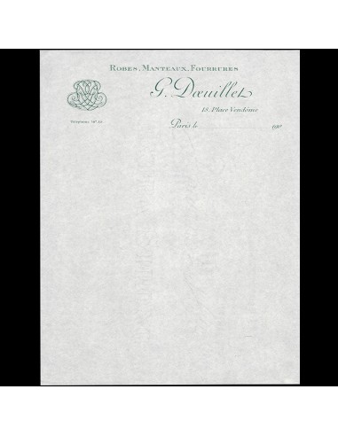 Doeuillet - Papier à en-tête de la maison de couture, 18 place Vendôme à Paris (circa 1900s) l'achat 