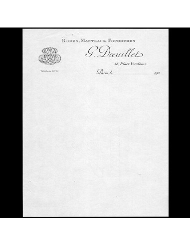 Doeuillet - Papier à en-tête de la maison de couture, 18 place Vendôme à Paris (circa 1900s) sélection de produits