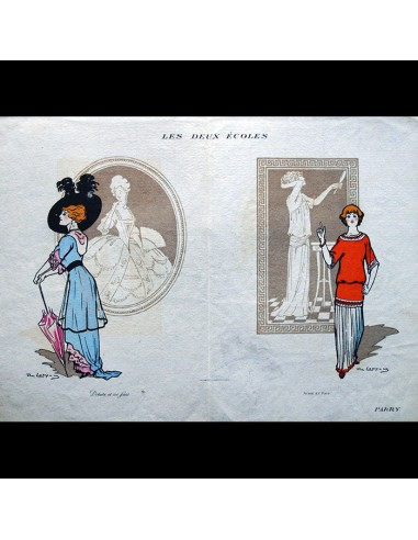 Jean Patou - Les Deux Ecoles, planche de la maison de couture Parry (circa 1912) Paris Déstockage Promo