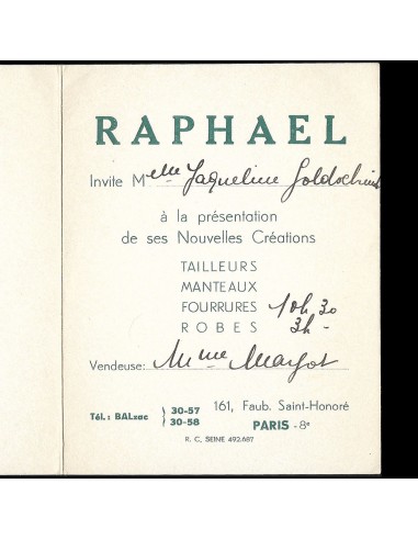 Raphael - Invitation à un défilé de la maison de couture (circa 1935-1939) les ctes